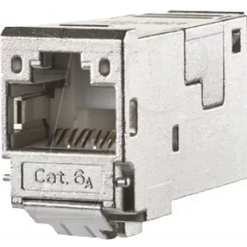 Keystone modul RJ45 METZ CONNECT 130910-I Cat.6A stíněný, bez nástroje IDC, 90° vstup kabelu, 10G, 500MHz, zinkový odlitek, stříbrný 130910-I-90