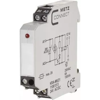 Schnittstellenrelaismodul METZ CONNECT KRA-M6/21, bílé, 12-24 V AC vstup, 250 V AC výstup, montáž na DIN lištu 11061513