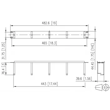 Panel pro správu kabelů METZ BTR 130894-03-03-E 19 inch 1U, hloubka 75mm, RAL 7035 světle šedý