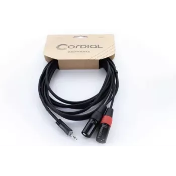 Cordial EY 1 WMM XLR Y-Adapter Cable, 3.5mm TRS to 2x XLR Male, 1m, OFC, Spiral Shield, Black 14870