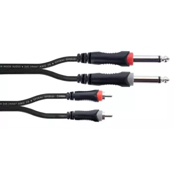 Cordial 14841 Audio Connection Cable 2x 6.3mm Jack TS Mono to 2x RCA Male 3m Black PVC Twin Cable