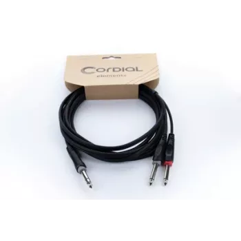 Cordial 14877 Audio Y-Adapter Cable 6.3mm Stereo Jack Male to 2x 6.3mm Mono Jack Male 1.5m Black PVC Twin Cable
