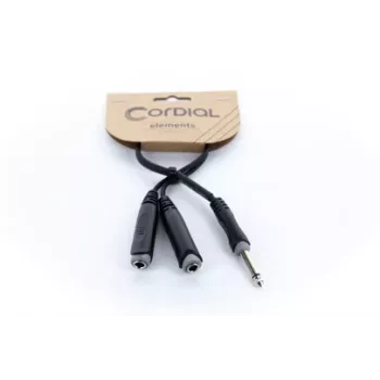 Cordial EY 0.3 PGG Y-Adapter Cable 1x 6.3mm Mono Jack Plug to 2x 6.3mm Mono Jack Sockets 0.3m Black 14884