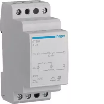 Hager ST301 Zvonek transformátor 230V na 8V/12V AC, 0,5A, DIN lišta