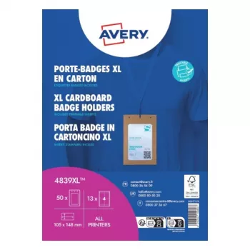 Sada držáků na jmenovky Avery 4839XL se šňůrkou, A6, 105 x 148 mm, 50 sad, modré šňůrky