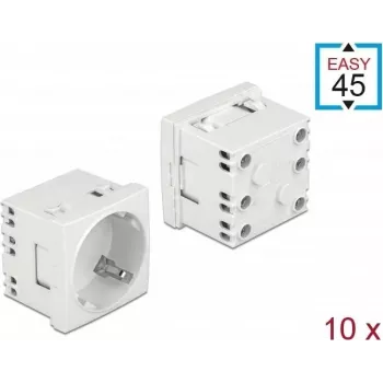 Delock Easy 45 zásuvka Typ F s clonou, bílá RAL 9003, 16 A, 250 V, balení 10 ks 81324