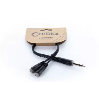 Cordial 14886 Audio Y-Adapter Cable 6.3 mm Stereo Jack Plug to 2x 3.5 mm Stereo Jack Sockets 0.3 m Black PVC Twin Cable