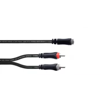 Cordial 14889 Audio Y-Adapter Cable 3.5mm Stereo Jack Female to 2x RCA Female 0.3m Black PVC Twin Cable