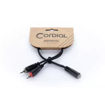 Cordial 14889 Audio Y-Adapter Cable 3.5mm Stereo Jack Female to 2x RCA Female 0.3m Black PVC Twin Cable