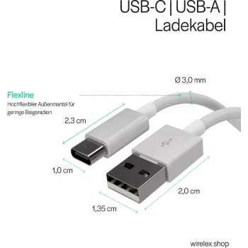 FLEXLINE FL31-13043 USB-A to USB-C Charge & Sync Cable, 2.0, ABS, White, 2m