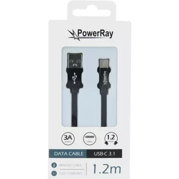 PowerRay USB-C to USB-A Data & Charging Cable, 1.2 m, Textile Black PR-DCUC120TBK