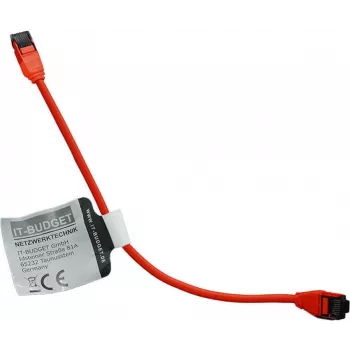Slim Ethernet patch kabel IT-BUDGET Cat.8.1 S/FTP 40 Gbps 2000 MHz LSZH PoE+ červený 0,5 m 90ITBSLIM81PK050R