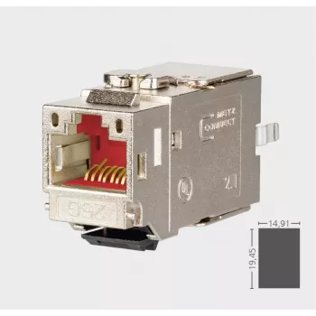METZ CONNECT C6Amodul K 180° 25G Keystone Jack, stíněný, Cat.6A, 25 Gigabit Ethernet, bez nástrojů IDC, zinkový tlakový odlitek, GHMT certifikováno 130B21-25-E