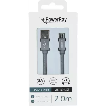 PowerRay USB to Micro-USB Data Cable, 2 m, Textile Grey, Blister PR-DCUM200TGY