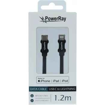 PowerRay USB-C to Lightning MFi Braided Data & Charging Cable 1.2m Black PR-DCCL120TBK
