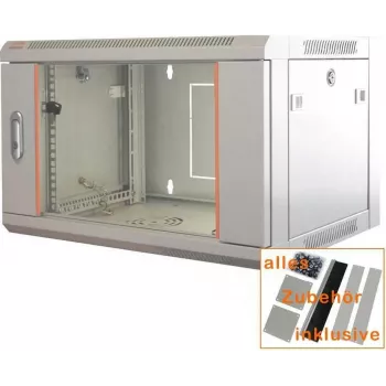 19 inch síťová skříň IT-BUDGET SWA - 4U - 570 x 350 mm - skleněné dveře - odnímatelné bočnice - montáž na stěnu a podlahu - sada příslušenství - světle šedá (90ITB19WS4635GG)