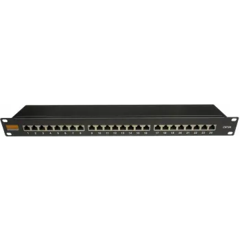 19 inch podnikový propojovací panel IT-BUDGET, stíněný, Cat.6A, 24 portů, 1U, připravený na PoE+, integrovaná ochrana proti prachu, černý (90ITBPP6ASSS)
