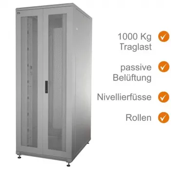 19 inch serverový rack IT-BUDGET SRK 42U 800x1000 mm perforované dvojité dveře světle šedý 90ITB19SRK42810DTGN
