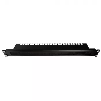 19 inch kabelový panel IT-BUDGET s kartáčovým páskem a odlehčovacími lištami, 1U, černý 90ITBKDFPKL1HES