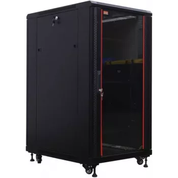 19 inch serverový rozvaděč IT-BUDGET SRK - 22U - 600x800 mm - skleněné dveře vpředu / ocelové dveře vzadu - smontovaný - černý (99ITB19SRK2268GSNM)