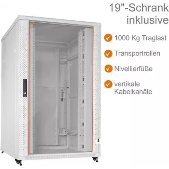19 inch serverový rack IT-BUDGET SRK - 27U - 800x1000 mm - skleněné/ocelové dveře - kabelové kanály - smontovaný - světle šedý (99ITB19SRK27810GGNM)