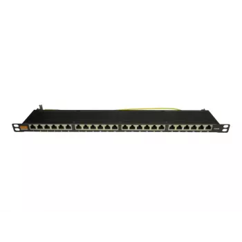 19 inch superplochý patch panel IT-BUDGET, 0,5U, plně stíněný, Cat.6A, 24 portů, PoE++, černý (90ITBPP6A05S)