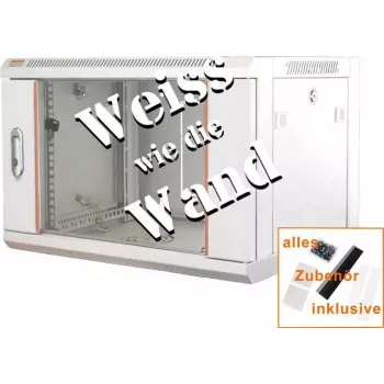 19 inch serverový rozvaděč IT-BUDGET SWA - 4U - ŠxH 570x450 mm - skleněné dveře - odnímatelné bočnice - nástěnná a podlahová montáž - sada příslušenství - čistě bílý (90ITB19WS4645GW)