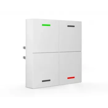 KNX skleněný tlačítkový senzor MDT BE-TAL63T4.01 4násobný s RGBW stavovými LED, teplotními, přibližovacími a světelnými senzory, studio bílá lesklá