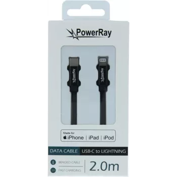 PowerRay USB-C to Lightning MFi Braided Cable 2m Black PR-DCCL200TBK