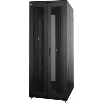 IT-BUDGET 19 inch serverový rozvaděč SRK - 42U - 800x1000 mm - perforované dvojité dveře vpředu i vzadu - kabelové kanály - flatpack - černá 90ITB19SRK42810DTSN