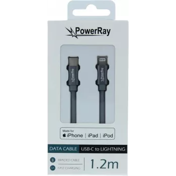 PowerRay USB-C to Lightning MFi Certified Braided Cable 1.2m Grey PR-DCCL120TGY