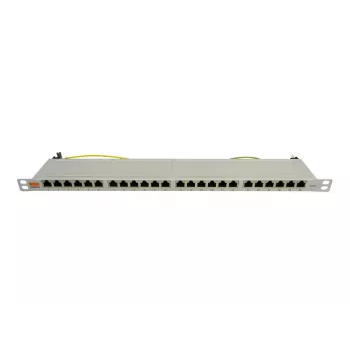 Patch panel IT-BUDGET 19 Super Flat 0,5U plně stíněný Cat.6A 24portový PoE++, světle šedý 90ITBPP6A05G