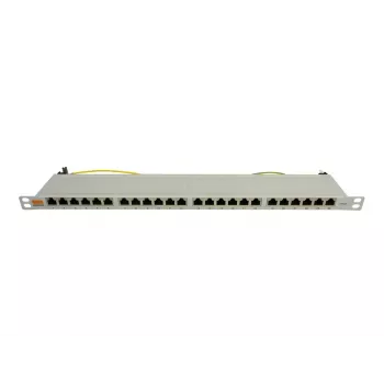 Patch panel IT-BUDGET 19 Super Flat 0,5U plně stíněný Cat.6A 24portový PoE++, světle šedý 90ITBPP6A05G