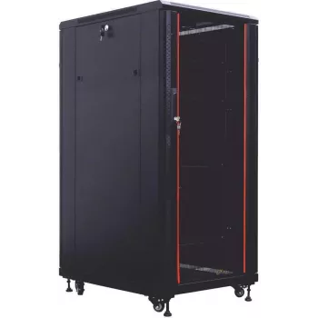 19 inch serverový rozvaděč SRK IT-BUDGET – 27U – 800x800 mm – skleněná/ocelová dvířka – kabelové kanály – smontovaný – černý (99ITB19SRK2788GSNM)