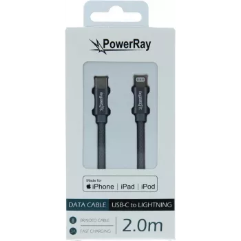 PowerRay USB-C to Lightning MFi Braided Cable 2m Grey PR-DCCL200TGY