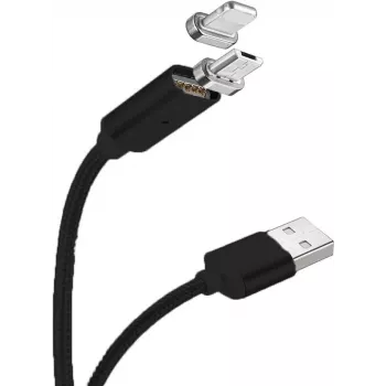 Magnetický USB nabíjecí a datový kabel CYOO, 2v1 Micro USB & Lightning na USB, 1 m, černý