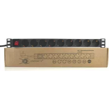 Liebernetz 19-inch 9-Way Schuko PDU with Switch, Aluminum, Black 90LNSDL199SS