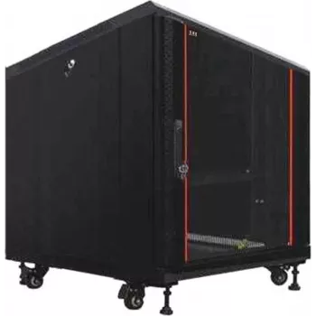 IT-BUDGET 19 inch serverový rack SRK, 12U, 600x1000 mm, skleněné přední dveře, ocelové zadní dveře, flatpack, černý 90ITB19SRK12610GSN