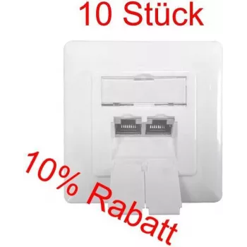 IT-BUDGET SPAR-PACK: 10 x datová zásuvka Cat.6A, 2 x RJ45 porty, stíněná, horizontální vstup kabelu, PoE+, bílá (ZAA90ITBDDSW)
