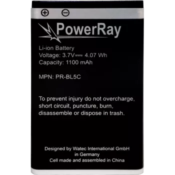 PowerRay Battery PR-BL5C for Nokia E50, N70, N91, 6600, 1100 mAh, Bulk
