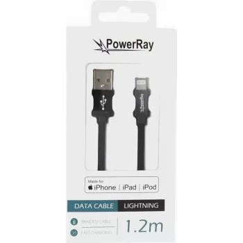 Datový a nabíjecí kabel PowerRay PR-DCUL120TBK USB-A na Lightning s certifikací MFi, opletený nylon, 1,2 m, černý
