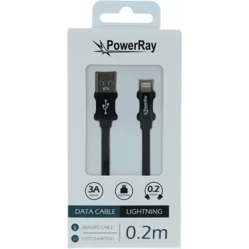 PowerRay USB-A to Lightning Data/Charging Cable 0.2m Textile Black PR-DCUL020TBK