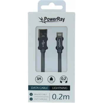 PowerRay USB to Lightning Data Cable 0.2m Textile Grey PR-DCUL020TGY