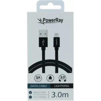 PowerRay USB to Lightning Data Cable 3m Textile Black PR-DCUL300TBK