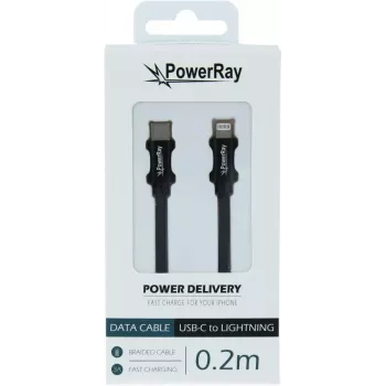 PowerRay PR-DCCL020TBK USB-C to Lightning Data Cable, 0.2 m, Textile Black, Blister