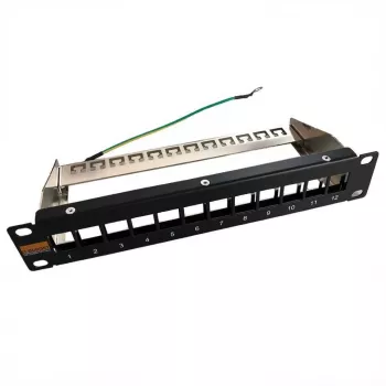Prázdný patch panel 10 inch pro keystone moduly IT-BUDGET - 12 portů - stíněný - 1U - neosazený - černý (90ITB10MT12PS)