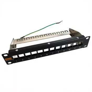 Prázdný patch panel 10 inch pro keystone moduly IT-BUDGET - 12 portů - stíněný - 1U - neosazený - černý (90ITB10MT12PS)