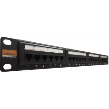 Patch panel 19 inch IT-BUDGET - 24 portů - Cat.6 - 250MHz - nestíněný - 1U - černý (90ITBPP6US)