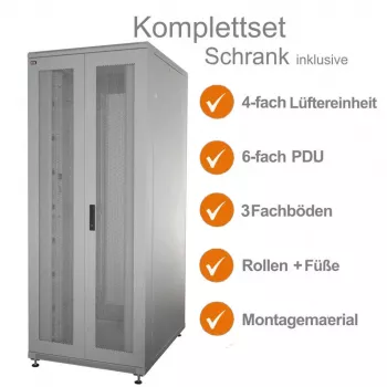 Serverový rozvaděč 19 inch IT-BUDGET SRK kompletní sada 42U 800x1000 mm perforované dvojité dveře světle šedý 90ITB19SRK42810DTG