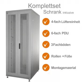 Serverový rozvaděč 19 inch IT-BUDGET SRK kompletní sada 42U 800x1000 mm perforované dvojité dveře světle šedý 90ITB19SRK42810DTG